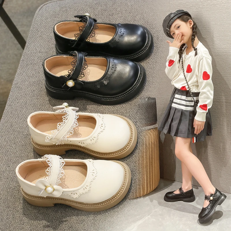 

Girls Leather Shoes Soild Color Versatile Children Princess Shoes Round Toes 2025 Autumn New Kids Casual Shoes Fashion Trendy