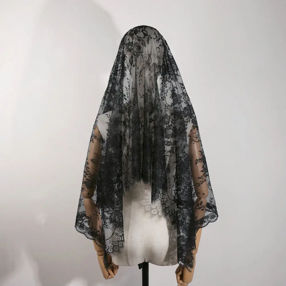 Elegant Floral Lace Shawl Wrap Scarf Eyelash Edge Wedding Bridal Veil Hollow Out Decorative Cape Women Headpiece