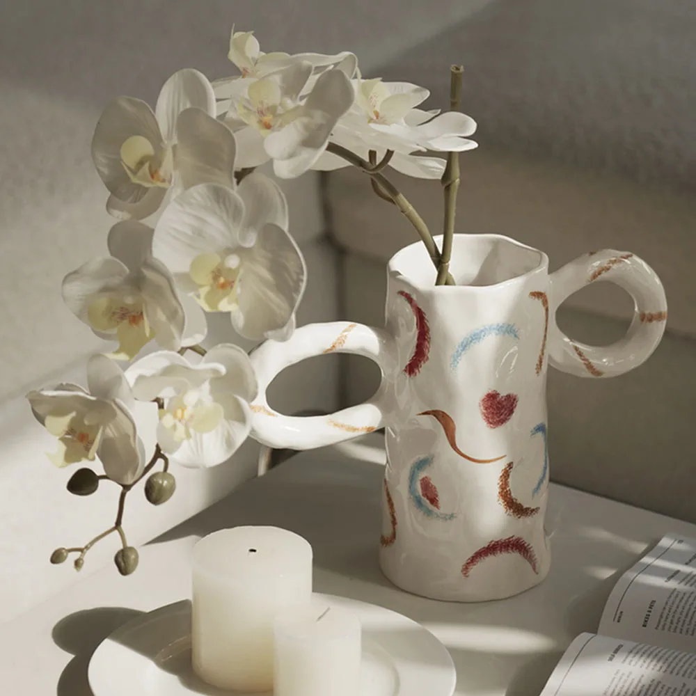 

Nordic Hand-painted Binaural Ceramic Vase Ornaments Living Room Bedroom Dining Table Flower Arrangement Vases Wedding Decoration