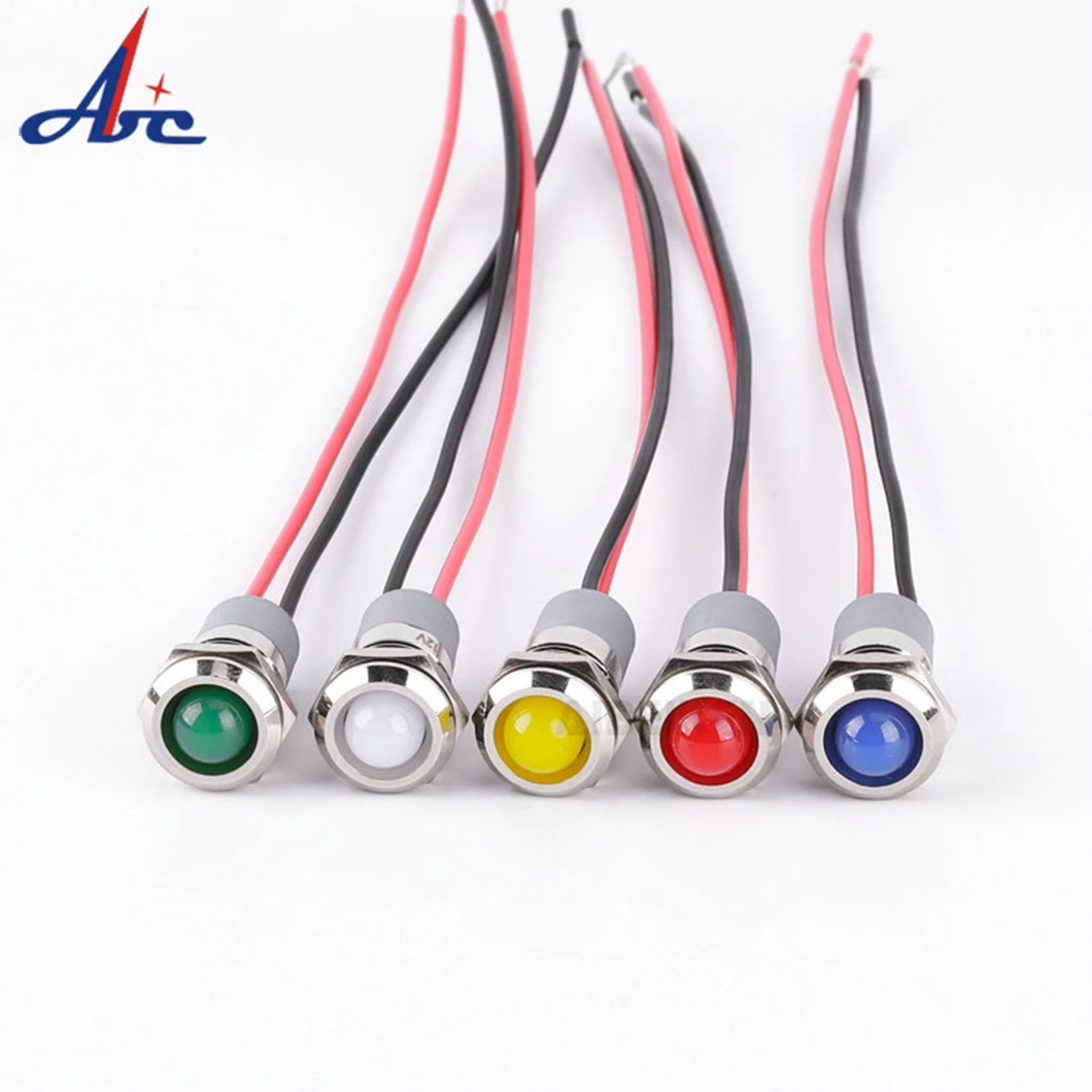 10pcs 12mm Ball Head LED Signal Indicator Light 3-6V/12-24V/110V/220V Metal Industrial Signal Pilot Lamp with 150MM Wire Cable