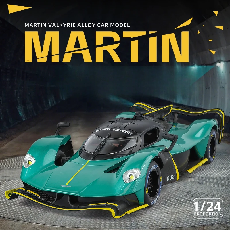

Литая под давлением модель спортивного автомобиля из сплава Martin Valkyrie в масштабе 1:24, игрушка со звуком и светом, подарок на день рождения для мальчиков, домашний декор