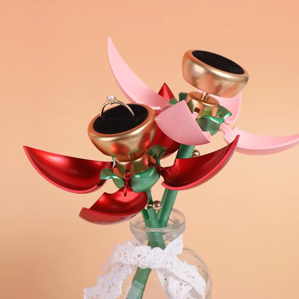 

Пылезащитная шкатулка для колец с цветочной пропозицией, водонепроницаемая элегантная автоматическая цветущая шкатулка для драгоценностей, розовая, красная, розовая, коробка для колец, День святого Валентина