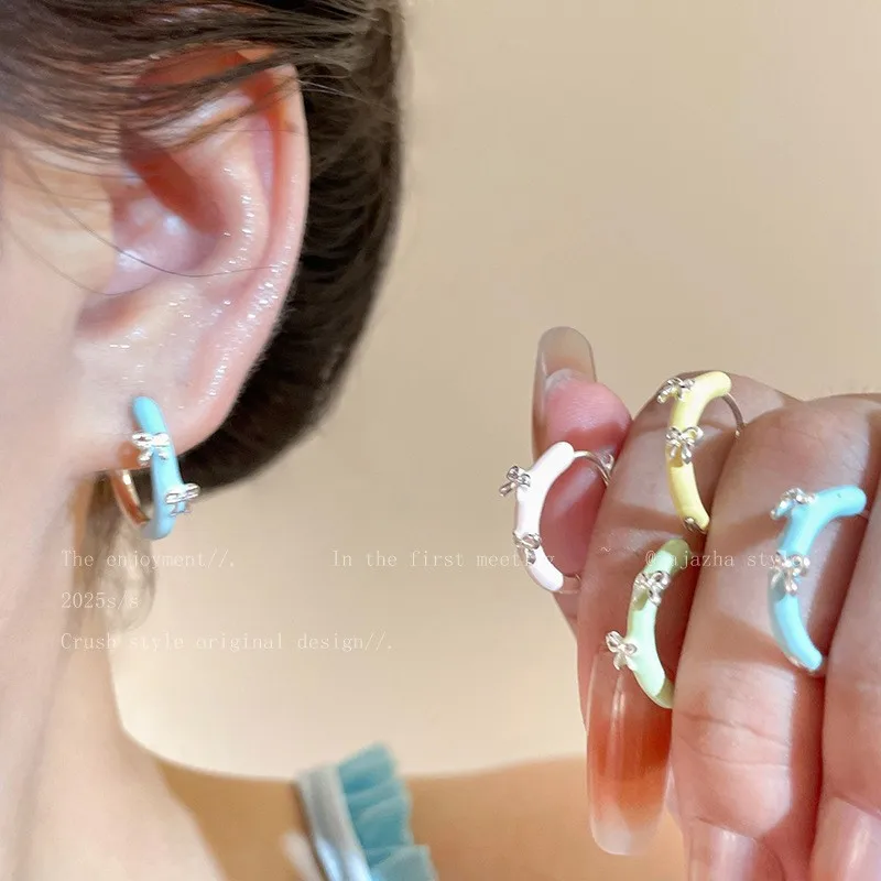Romantic Bowknot Circle Earring for Women Minimalist Cute Geometric Hoop Earrings Casual Party Jewelry Accessories Gifts