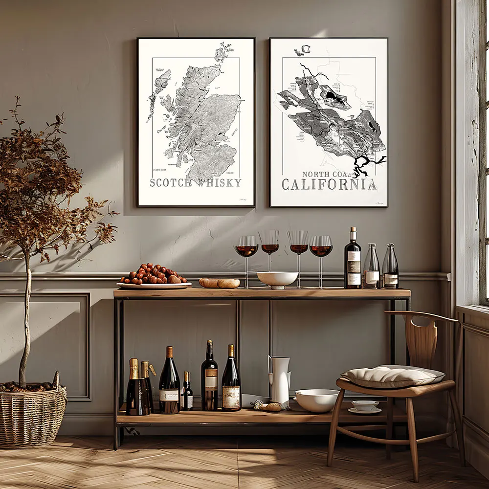 Whiskey Map of Scotland Wine Map of Portugal Barbaresco wine map Poster Canvas Painting Art Prints Home Decor