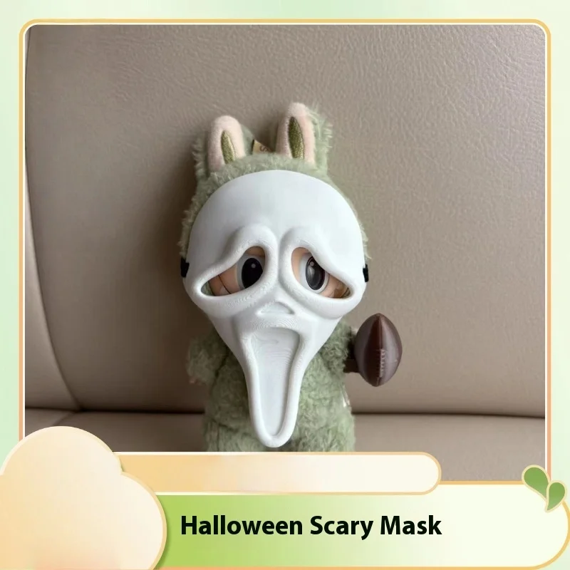 

For 17cm Labubu Plush Doll Scream Mask Novelty Halloween Decor Funny Cute Cosplay Prop Toys Dollhouse Dress Up Accessories