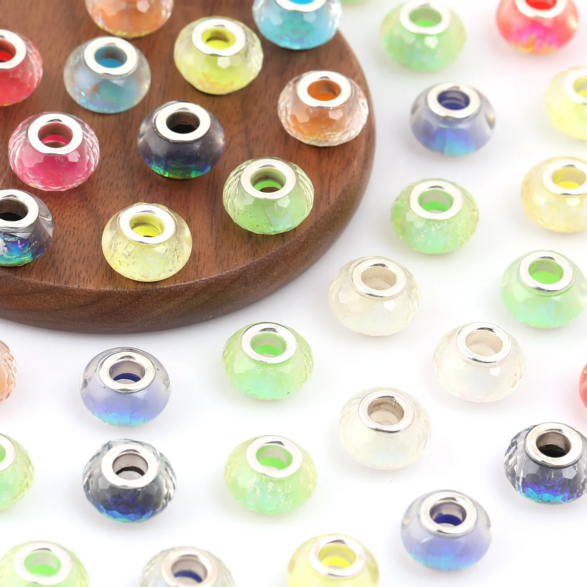 25pcs/50pcs Random Color 9*14mm Acrylic Iridescent Faceted Beads, Decor Parts for Handicraft DIY Creative Ornament Projects