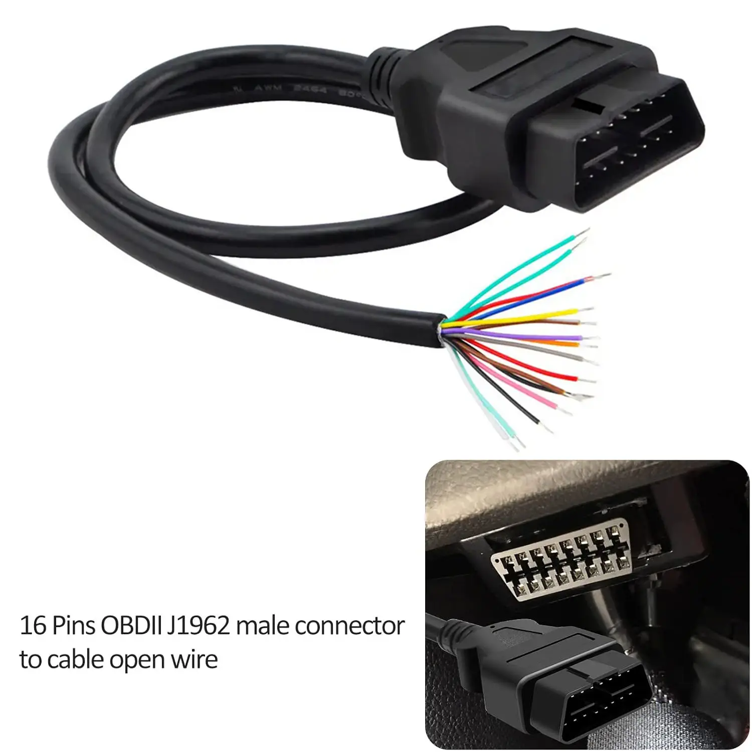 16 Pin OBD2 OBD-II Male Connector Pigtail OBD Diagnostic Extension Cable To Open Plug Wire for Extension OBD2 Opening OBD Cable