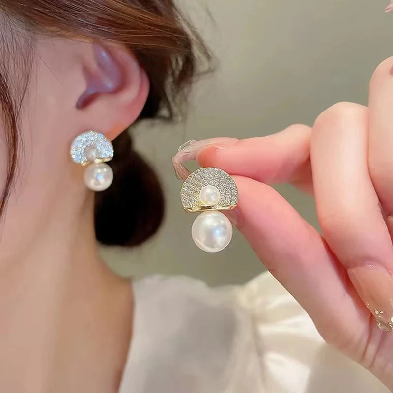 Exquisite Luxurious New In Jewelry For Women Flash Drill Pearl Celebrity Temperament Banquet Party Trend Korean Fashion Earrings