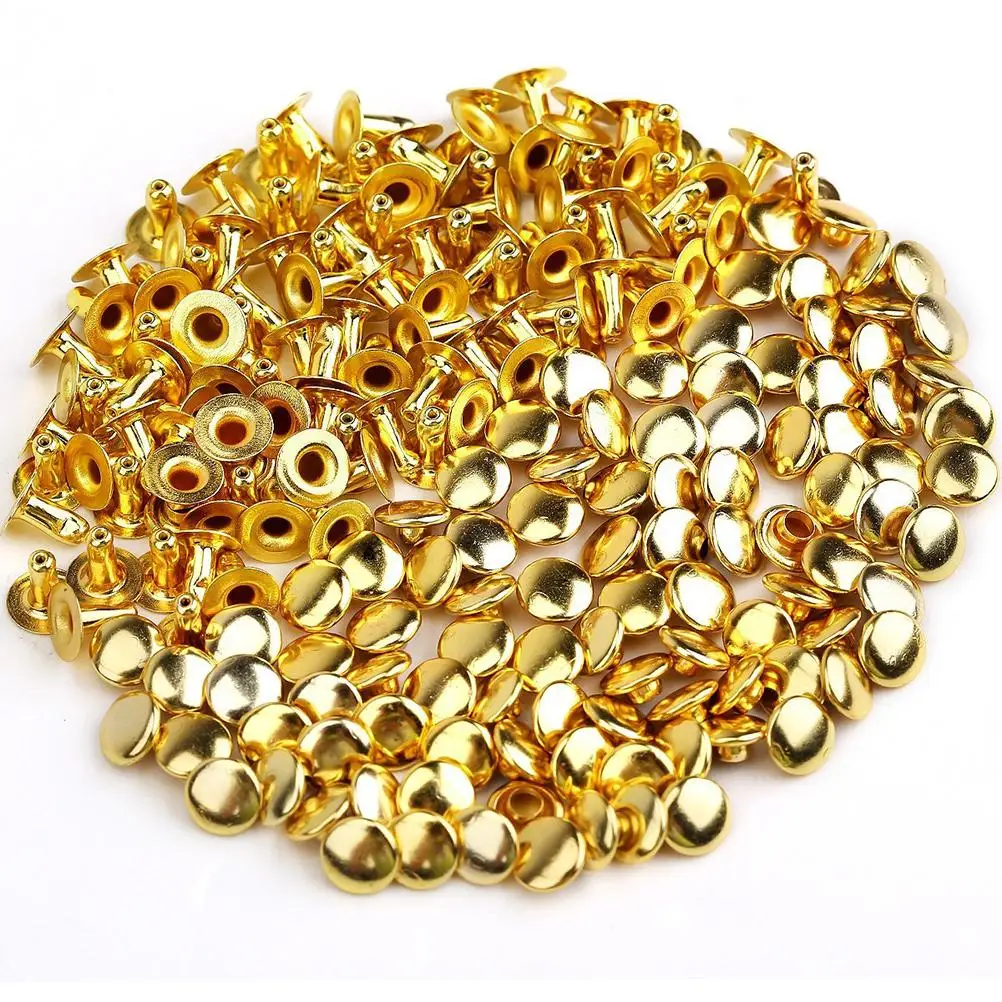

100 Pcs 6mm Round Mushroom Shaped Metal Rivets Studs Golden Durable Hard Metal DIY Punk Shoes Jacket Dog Collar Leather Craft