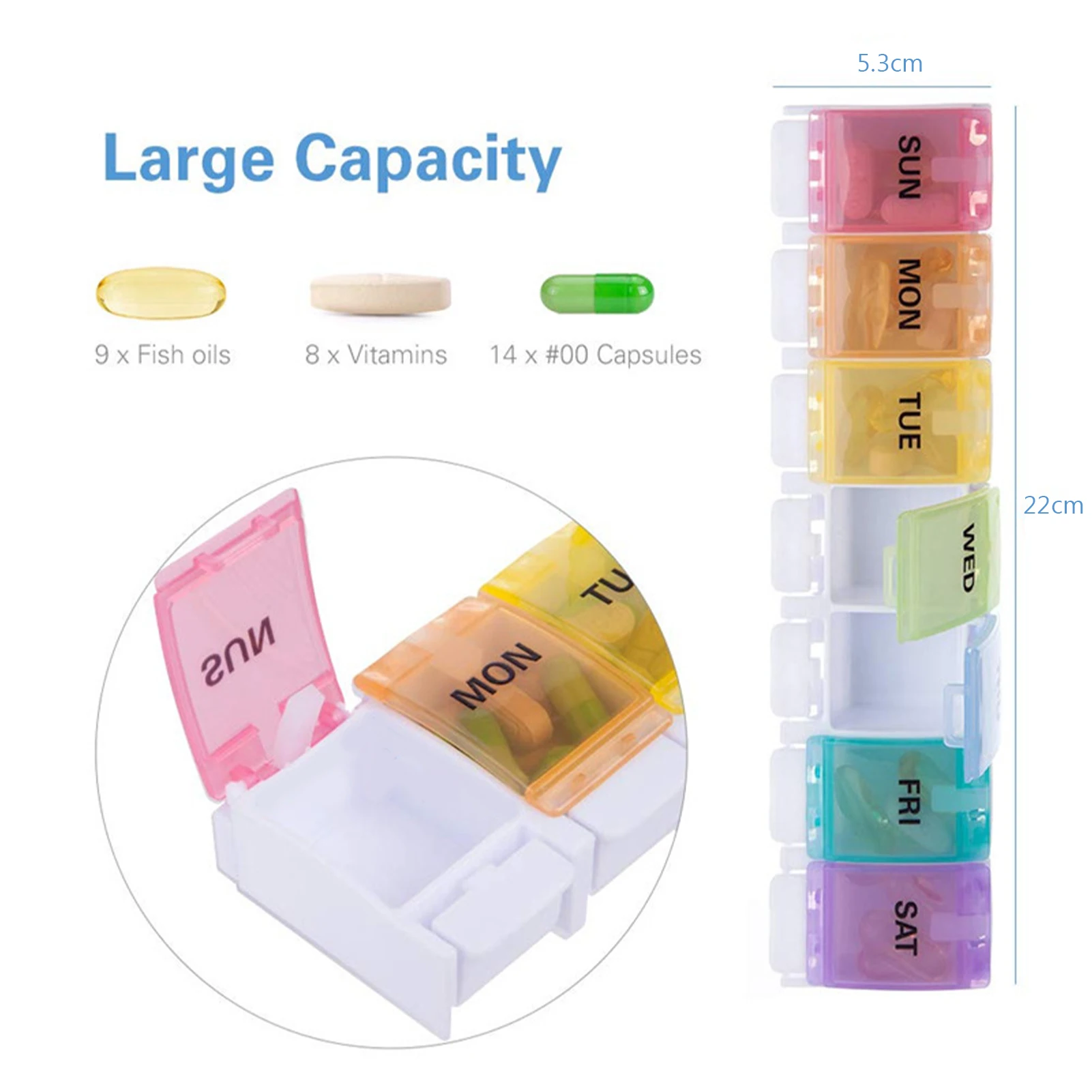 Pill Organizer for Travel Weekly Pill Box 7 Day Pill Case Daily Medicine Organizer 7 Compartments Pill Container