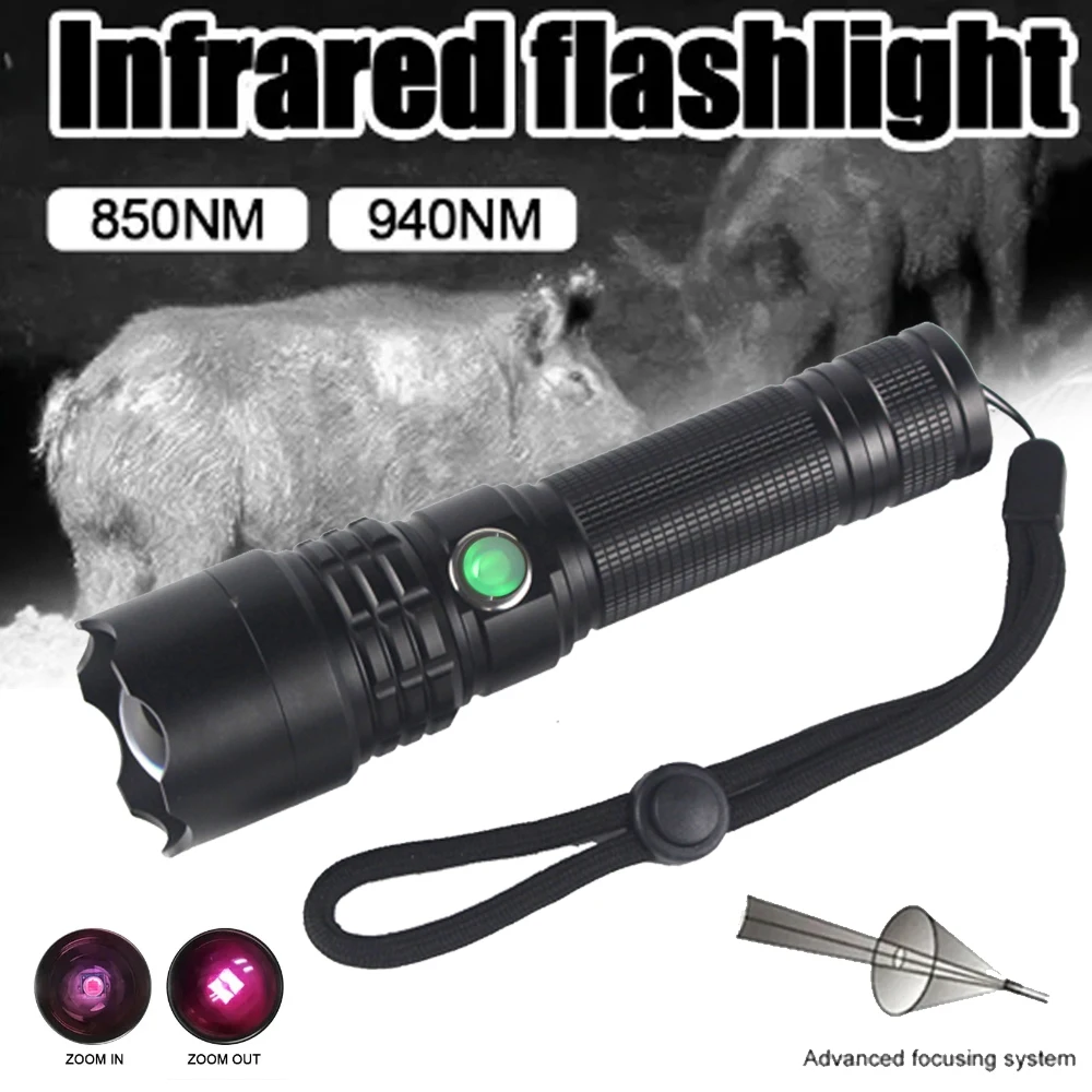 

IR 850nm/940nm High Power Led Flashlight Type-c USB charging Infrared Radiation Zoomable Focus Night Vision Hunting Torch