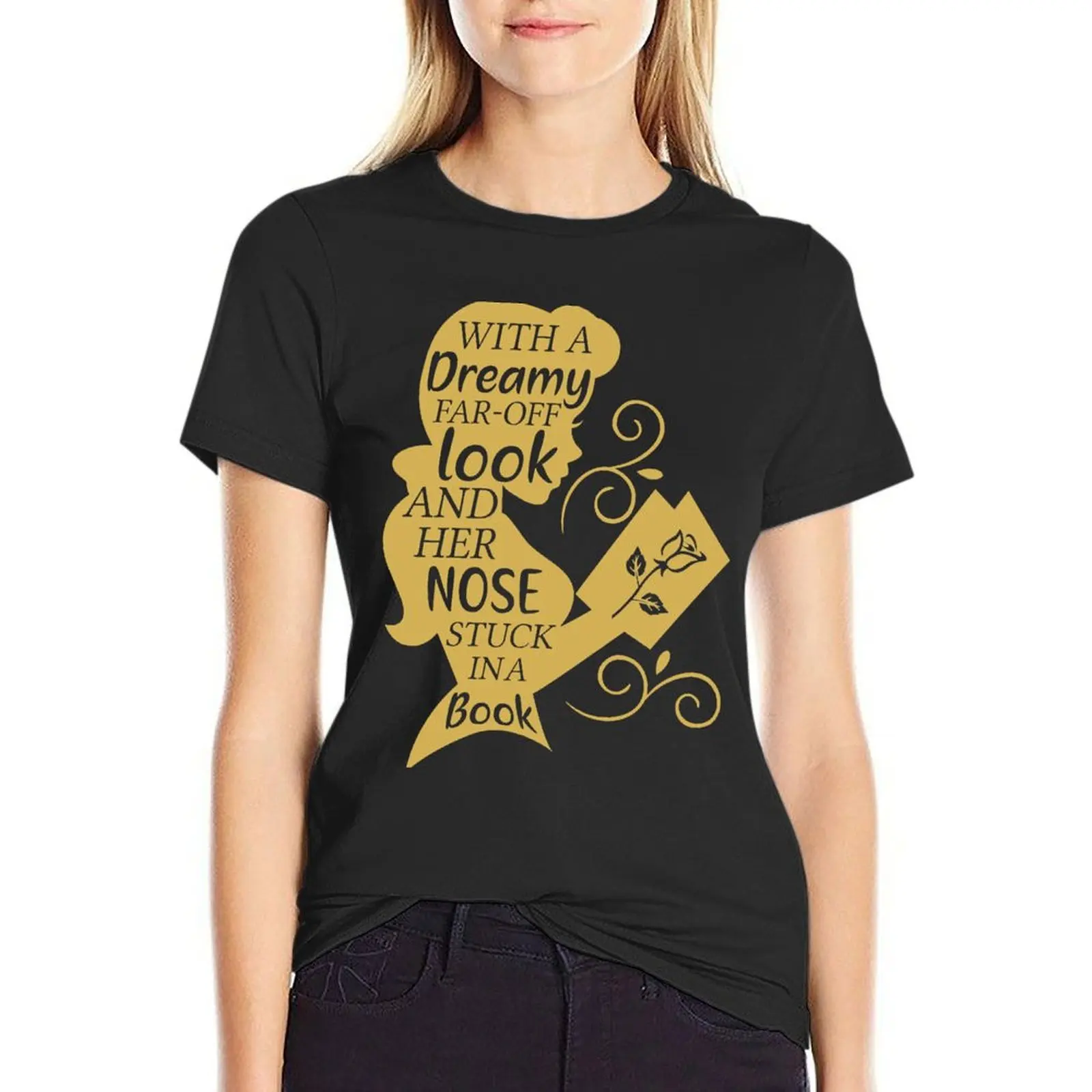 

With a Dreamy Far-Off Look T-Shirt summer clothes funnys hippie clothes graphics black t shirts for Women