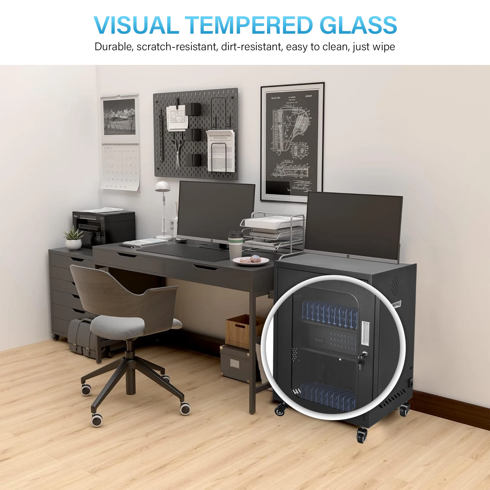 Laptop Charging Cart, 30-Bay Portable Mobile Charging Cabinet, Cell Phone Locker with Charger for Security Storage