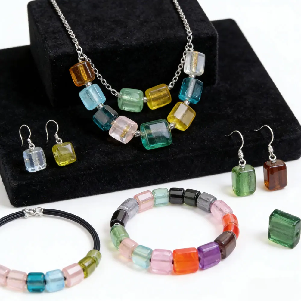 

6PCS/Lot Handmade Glass Lampwork Foil Square Shape Beads Multicolor For Necklace/Earring/Bracelet DIY Jewelry Making Accessories