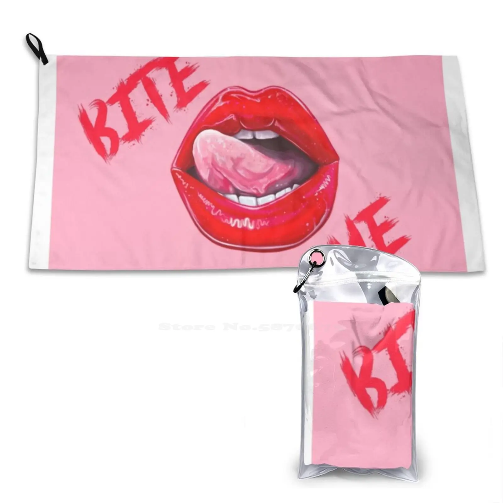 Red Lips Quick Dry Beach Towel Microfiber Bath Towels Red Lips Lipstick Mouth Tongue