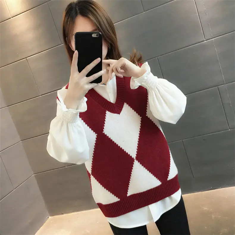 V-neck Sweater Vest Women's Casual Knit Shirt Student Sweet Retro  Spring and Autumn School Classic  Clothing X271