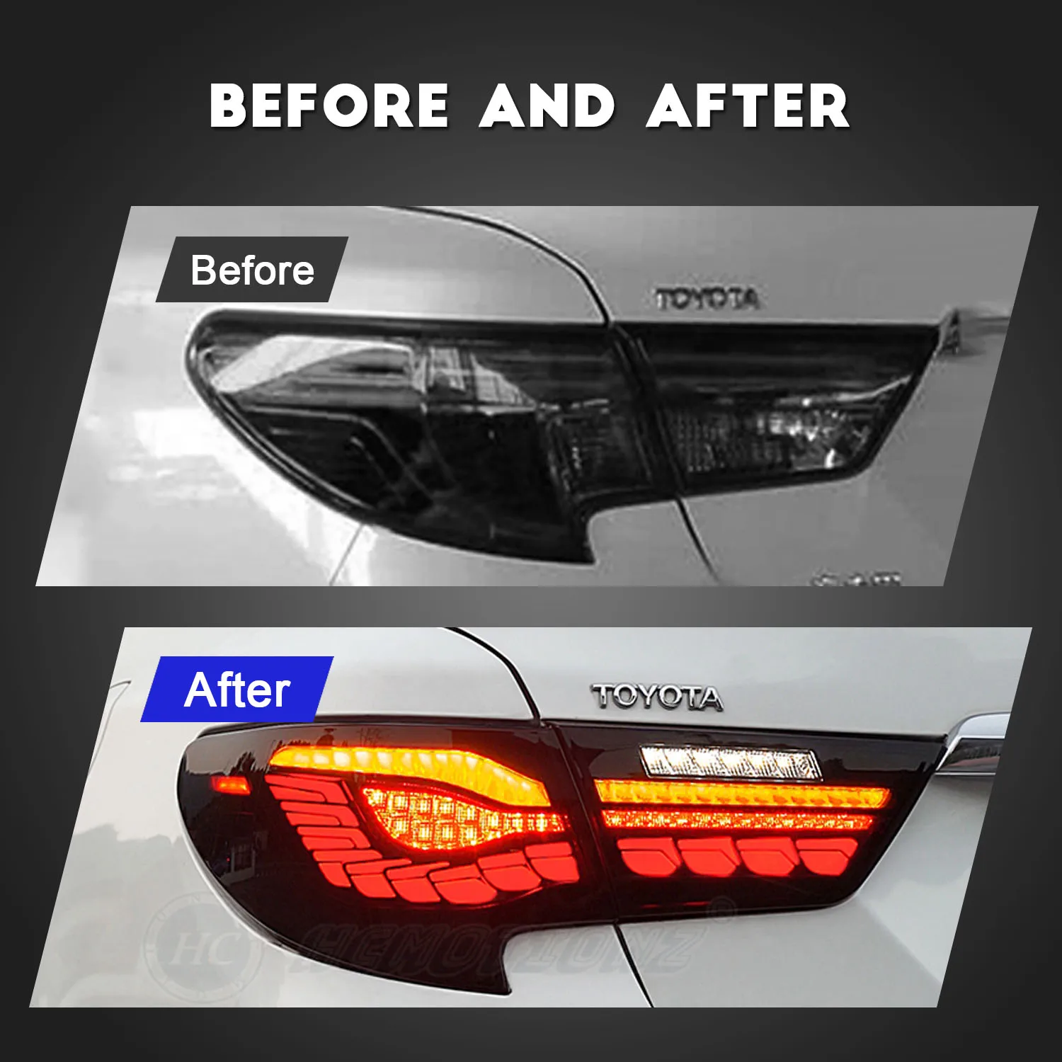 HCMOTIONZ LED Car Back Rear Lamps Assembly 2013-2019 Start UP Animation DRL Tail Lights For Toyota Mark X /Reiz