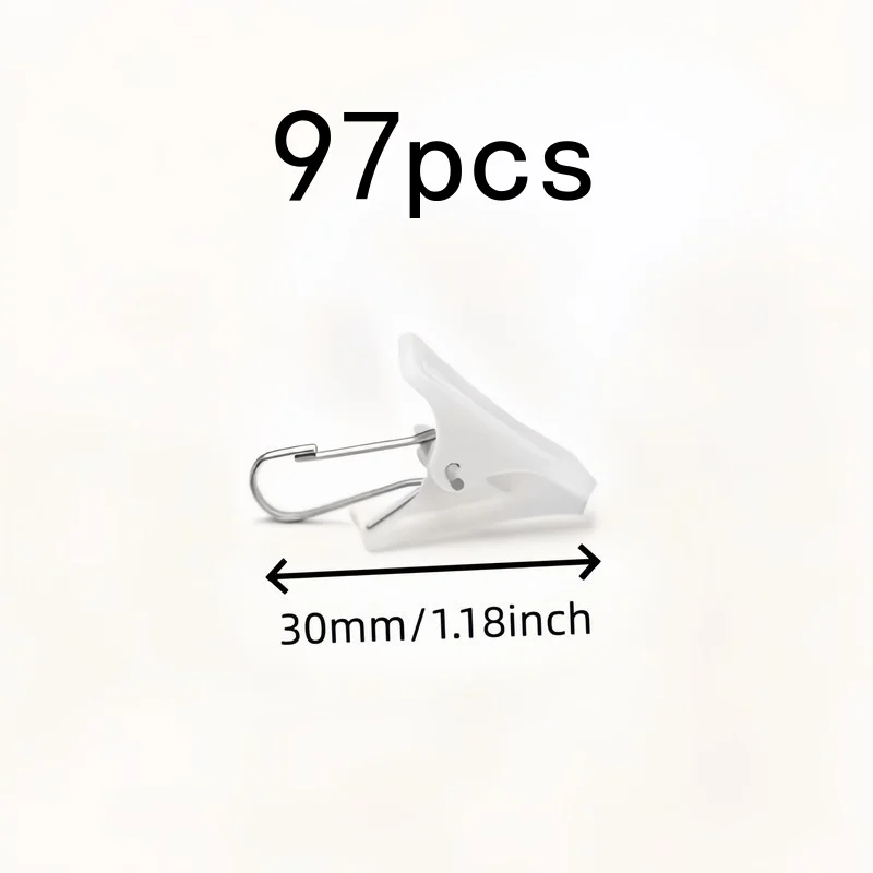97 pcs White Small Clips, Multi-functional and Easy to Clip, Ideal for Hanging Curtains, Displaying Photos and Storing Socks