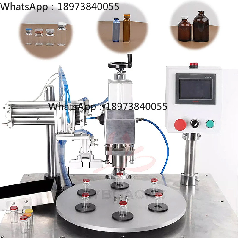 

Full-Automatic Indexing Plate Capping Machine, Pneumatic Pharmaceutical Sealing for Vials Oral Liquid Glass Bottles, 60W