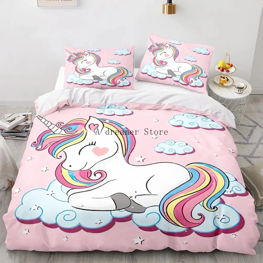 

Kids Cartoon Unicorn Bedding Set Rainbow Horse Duvet Cover for Children Baby Crib Duvet Cover Set Pillowcase Lovely Bed Linens