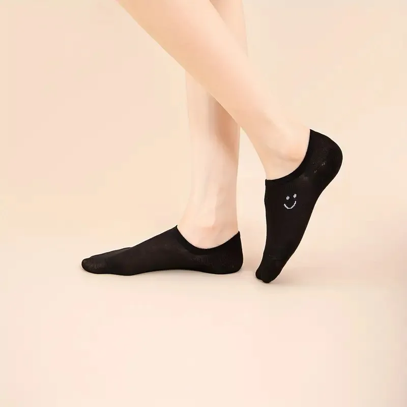 Women's No-Show Socks – Smile, Black, White & Gray, Versatile and Classic, Comfortable, Breathable, Moisture-Wicking