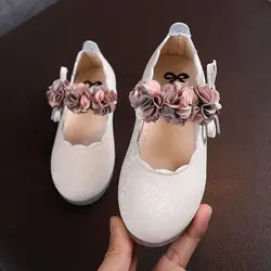 Scarpe in pelle per ragazze per bambini primavera autunno moda pizzo fiore grande scarpe da principessa per bambini tacchi piatti suola morbida scarpe da ragazza taglia 22-31