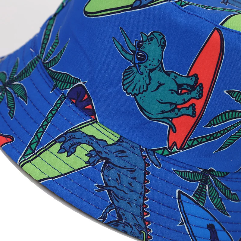 Bocca Children Bucket Hat Cartoon Fisherman Hats Boy Girl Kids Panama Cap Dinosaur Pattern Printing 54cm Outdoor Shading Beach