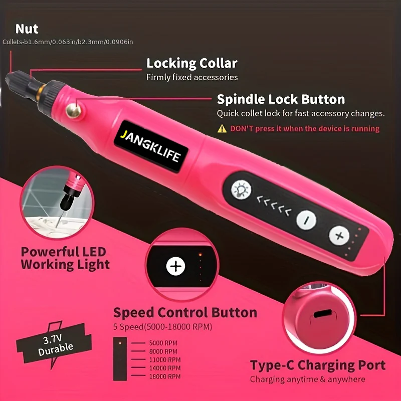 JANGKLIFE USB Cordless Rotary Tool Kit Woodworking Engraving Pen DIY For Jewelry Metal Glass Mini Wireless Drill
