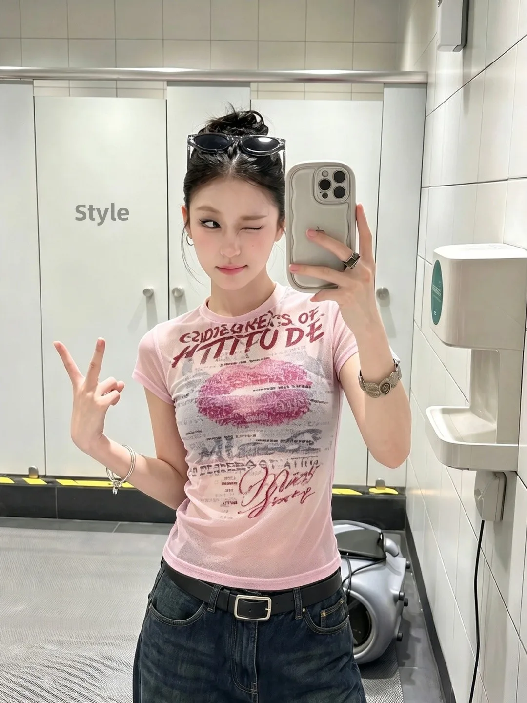 Millennial Style Mesh Letter Print Short Sleeve T-Shirt Women Summer Slim Fit Sexy See through Casual Comfortable Breathable Top