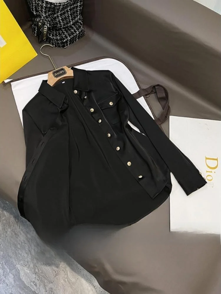 

New Winter 2025 Silk Satin irt Comfortable Versatile Casual High End Women's irt D603 Ele Faionable Chinese Production