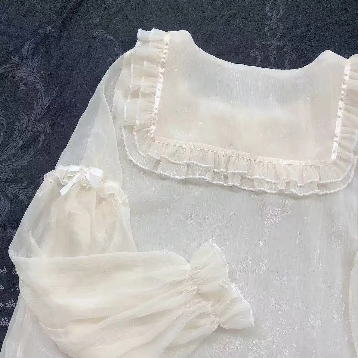 Lolita inner navy collar long-sleeved autumn Lolita exclusive transparent sweet vitality versatile chiffon shirt