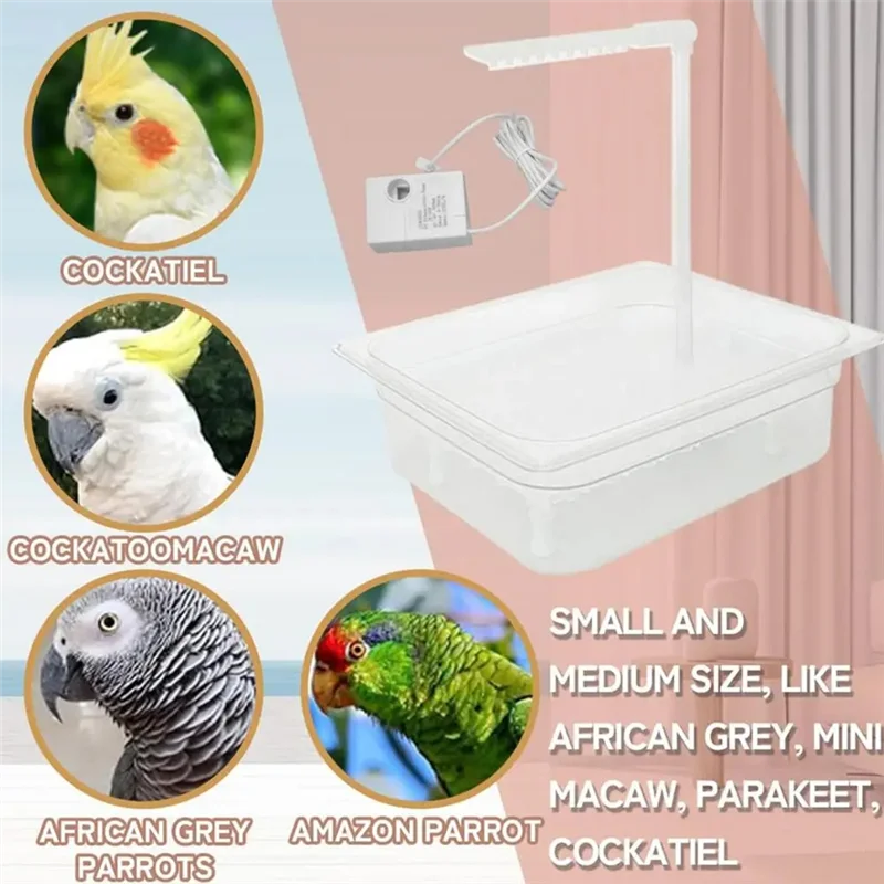 

LICE-Parrot Bath Tub Automatic Shower Box Multi-Purpose Bird Bathtub With Multiple Faucet For Parakeet Cleaning Supplies
