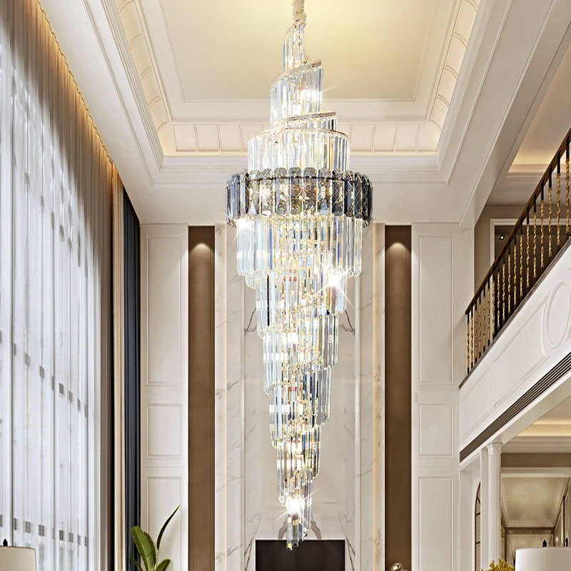 

Light Luxury Large Chandelier Spiral Staircase Chandelier Luxurious And Atmospheric Duplex Villa Hotel Lobby Chandelier