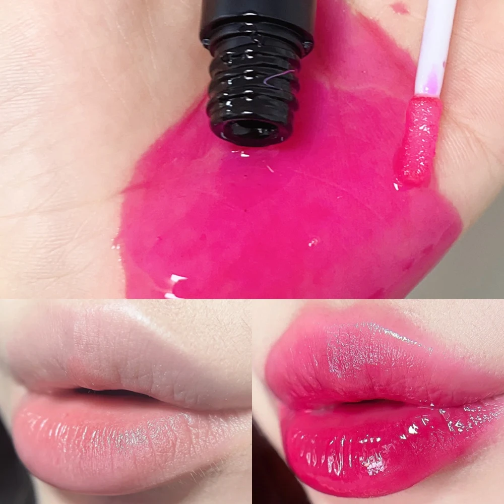 Pink Jelly Plumper Lip Gloss Glassy Color Changing Liquid Lipstick Moisturizing Waterproof Transparent Lip Oil Lips Care Makeup