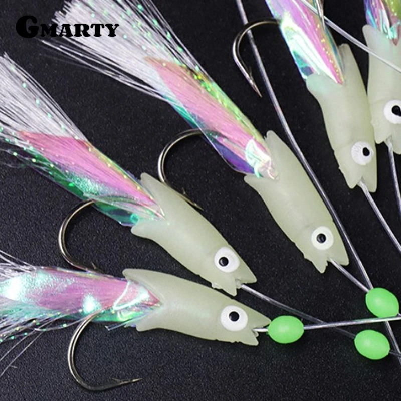 5pcs Artificial Bait Laser Fish Skin Spanish Mackerel Hook Luminous Fishing Sabiki Rig String Hook For Sea Fishing Lure Equipmen