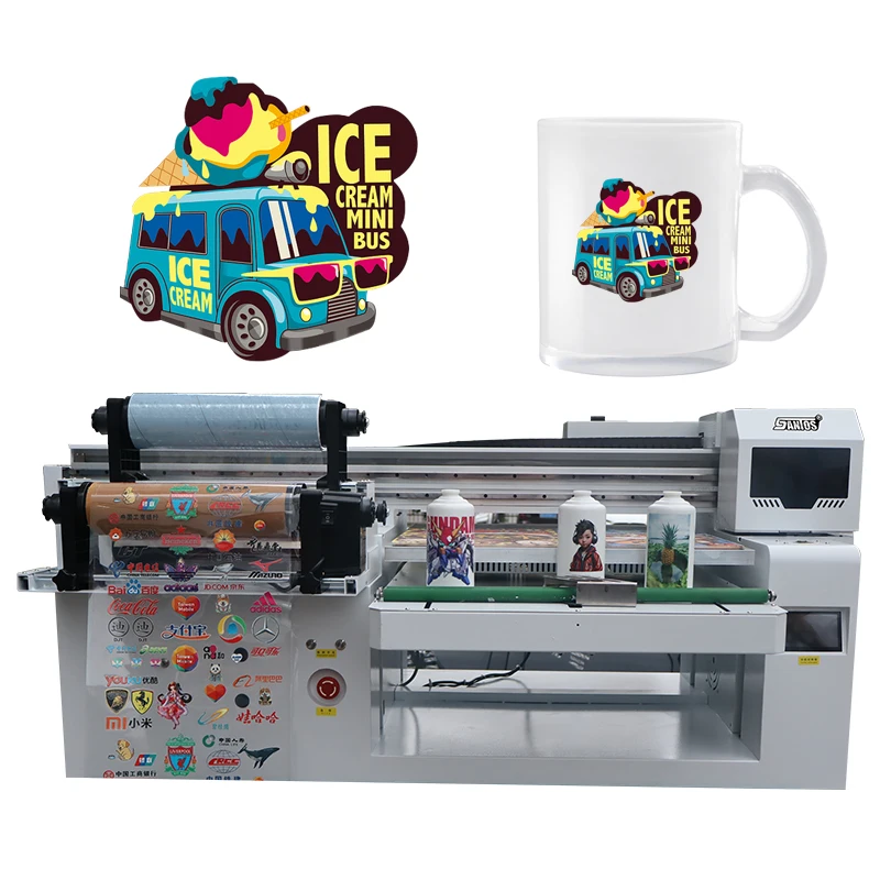 Wholesale cmyk white varnish uv crystal 6090 printer flatbed XP600 I1600/3200 head for phone case cups printing machine