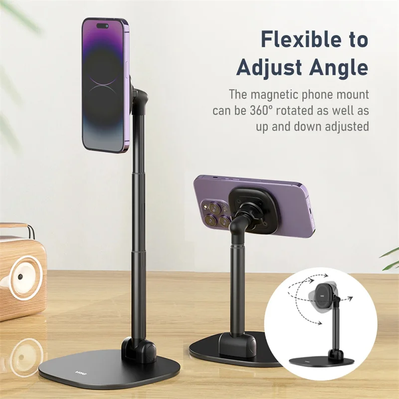 Desktop Magnetic Phone Holder Height Adjustable Rotatable Stable Sturdy for iPhone 16/15/14 Smartphone Mount Phone Stand Base