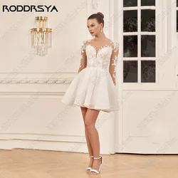 RODDRSYA Short Lace Wedding Dress O-Neck Long Sleeves A-Line Applique Civil Bride Gown Tulle Lace Up свадебные платья customized