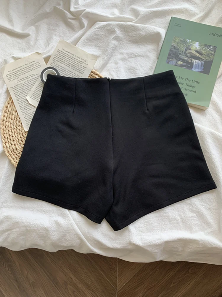 Black High-Waist Elastic Women's Shorts Body-Skimming Slimming Trendy Summer Bottoms Tight-Fit Fashionable Hot Pants