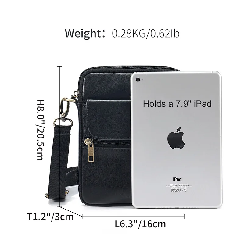 New Casual Men's Cow Leather Shoulder Phone Bag Male Small Crossbody Bag