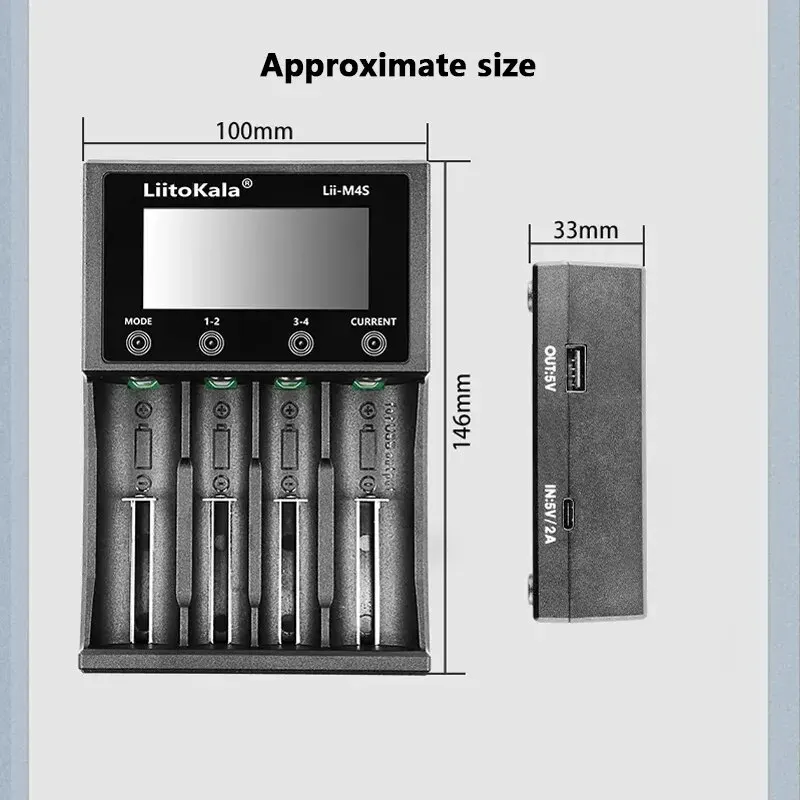 LiitoKala Lii-M4S 18650 caricabatteria multifunzione LCD per 3.7V 1.2V 26650 21700 14500 18350 17500 AA AAA A C e altro