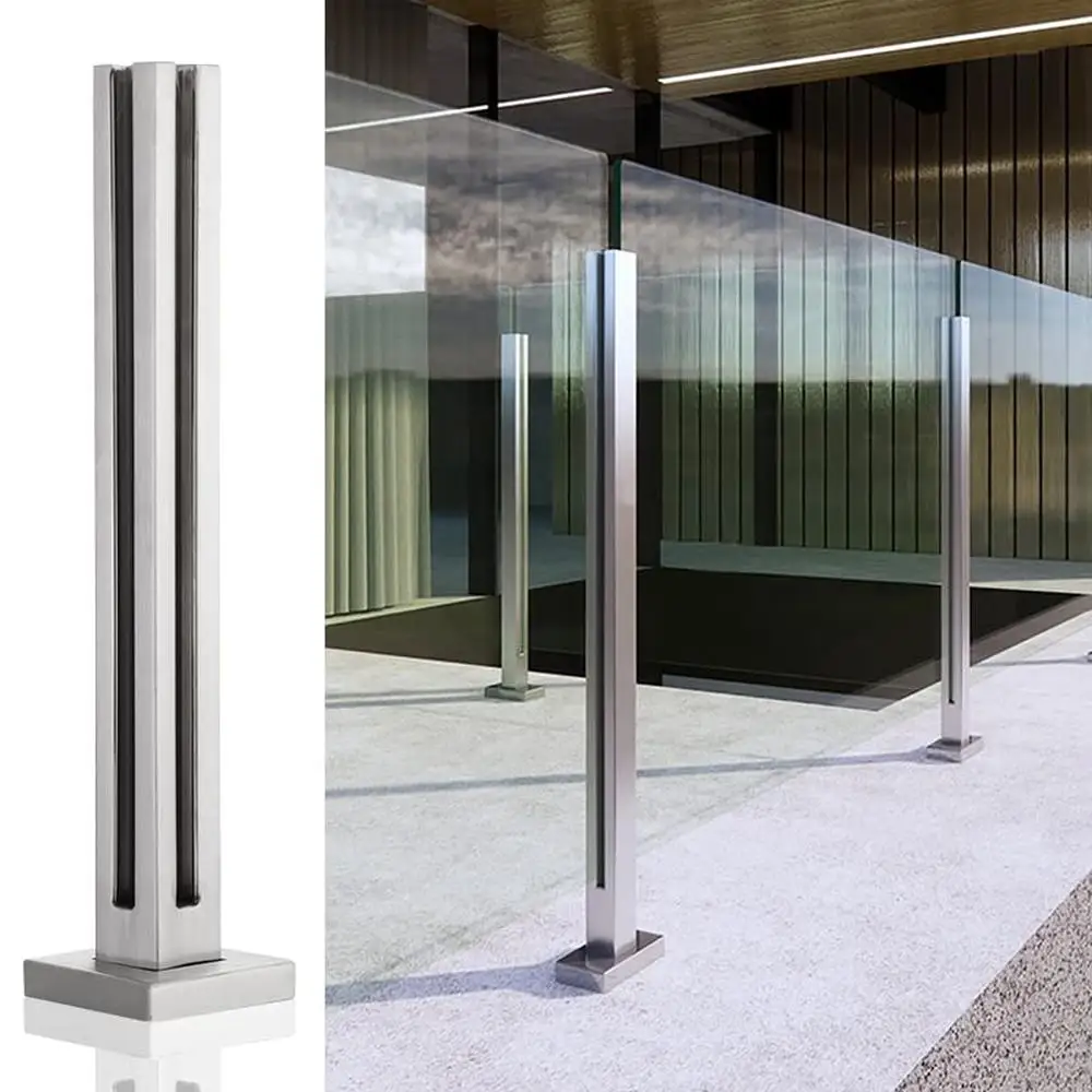 Stainless Steel Glass Railing Post Balustrade Balcony Stairs Corner Base Plate Insert Wood Glass 5cmx5cmx10cmx10cm Square