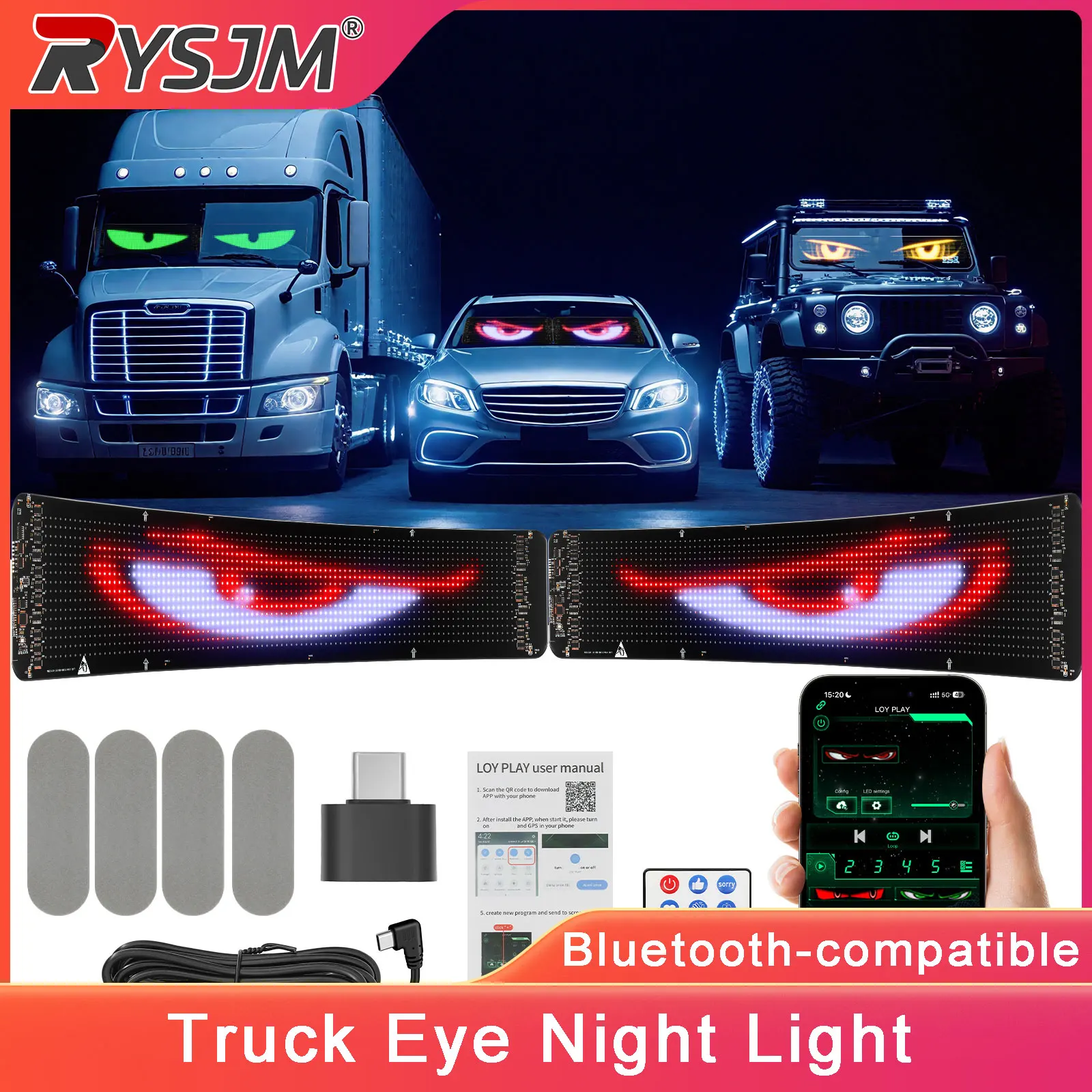 LED Matrix Pixel Panel Truck Demon Eye Night Light APP Bluetooth-Compatible DIY Programmable Flexible For Car Accessories