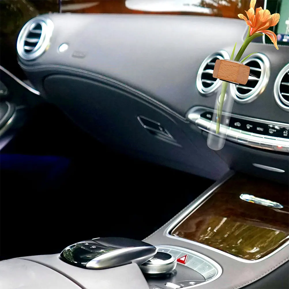 

2pcs Car Flower Vase Vent Clip Stable Wooden Propagation Holder For Air Outlet Glass Plant Accessories Auto Interior Removable