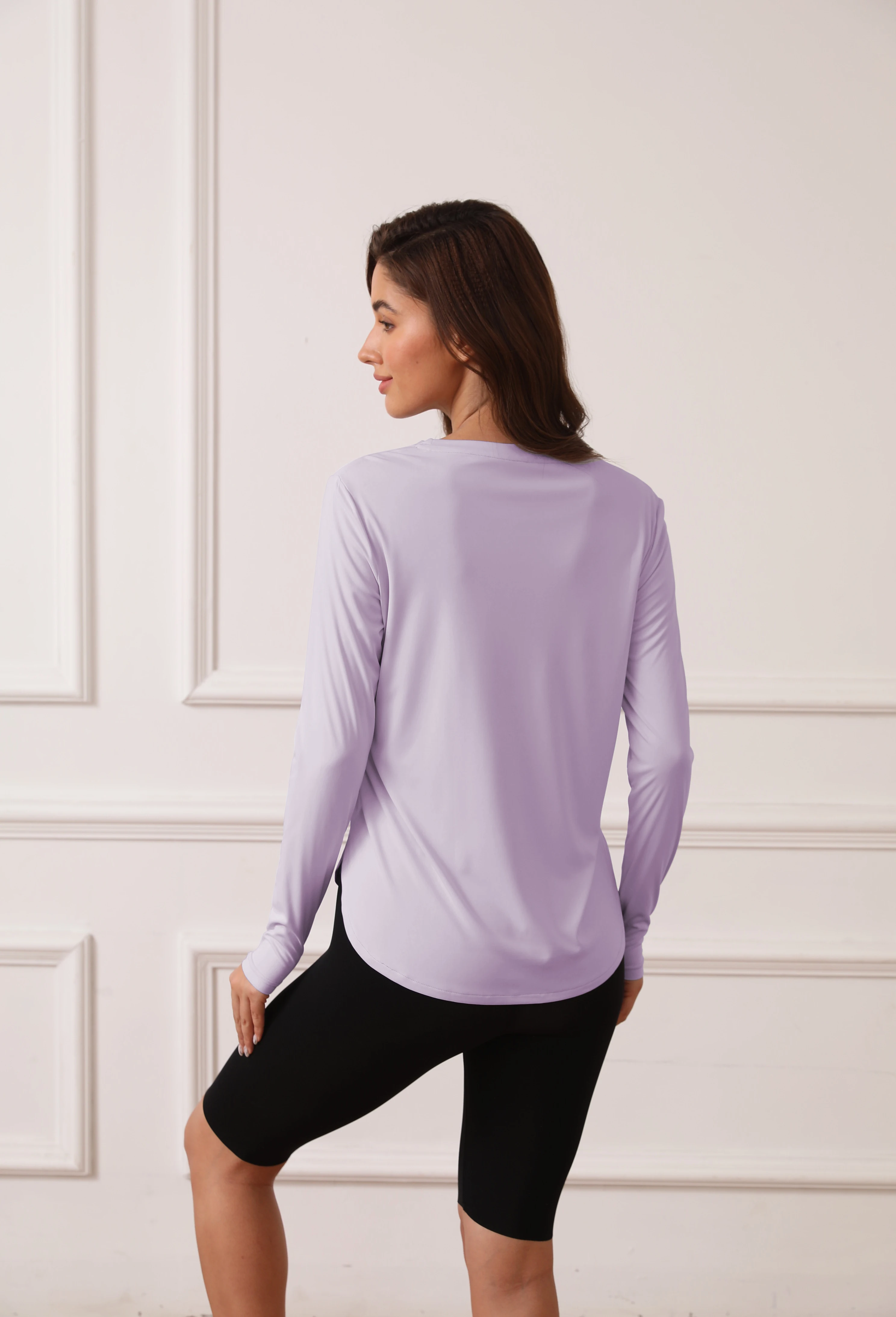 Ladies' curved hem sun-protective shirts, SPF shirts, long-sleeved T-shirts, hiking, fishing, outdoor fitness and running shirts