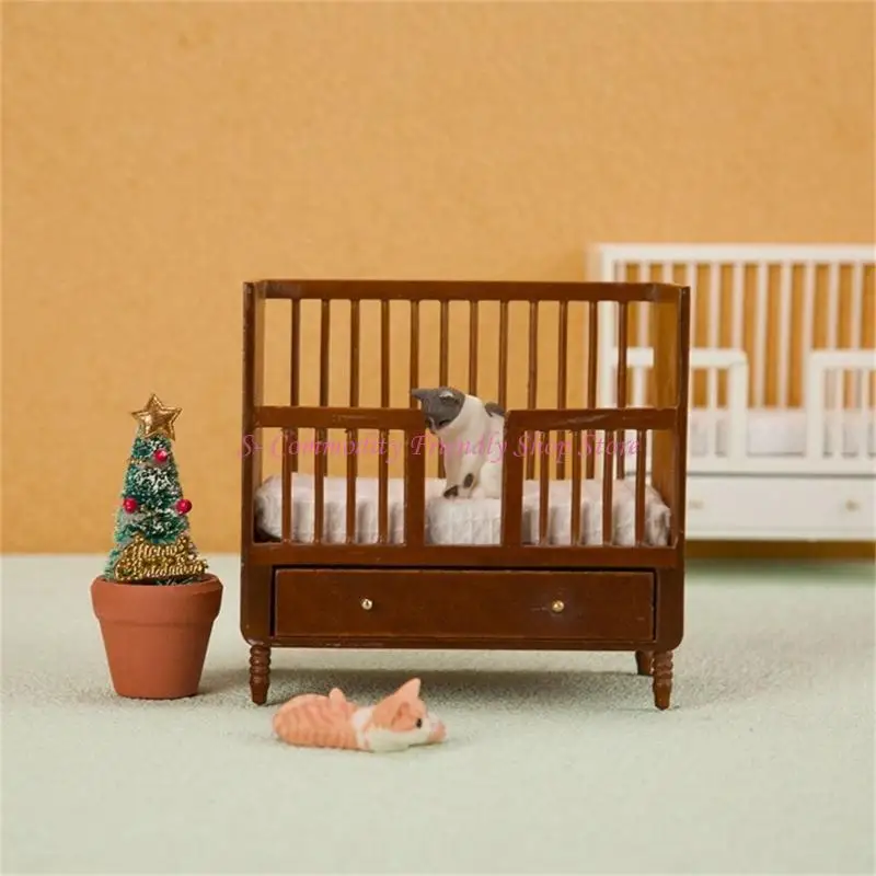 85AE Realistisches Mini-Kinderbett, Holzmöbel, Puppenhaus, Kinderzimmer, Dekoration, 1/12