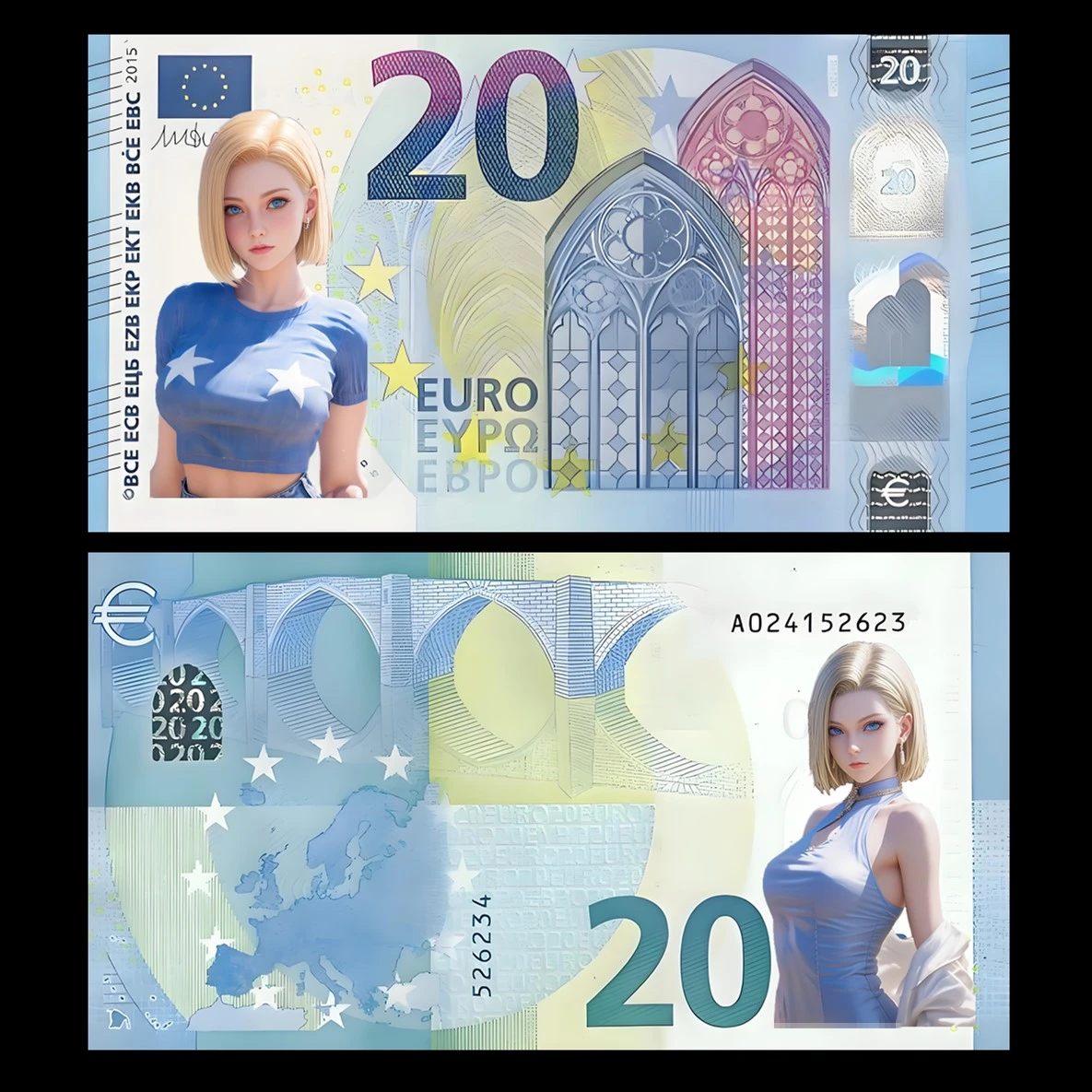 Copy 20 EURO Android 18 Paper Money Banknotes Collectibles Bank Note Non-Circulating