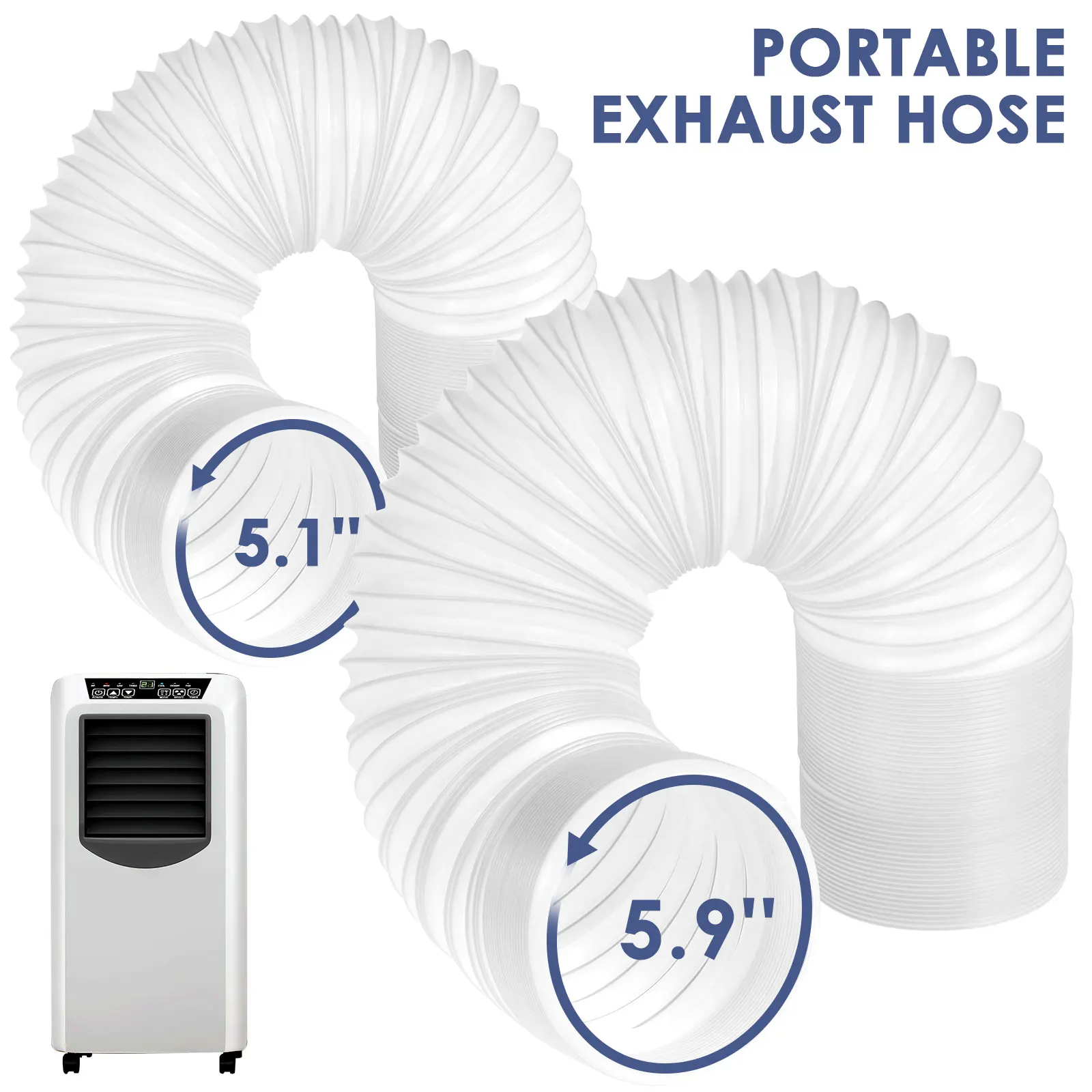

5.1/5.9inch Air Conditioner Hose Portable Flexible AC Exhaust Hose Anti-Clockwise Thread Exhaust Hose 15 to 80inch Extendable