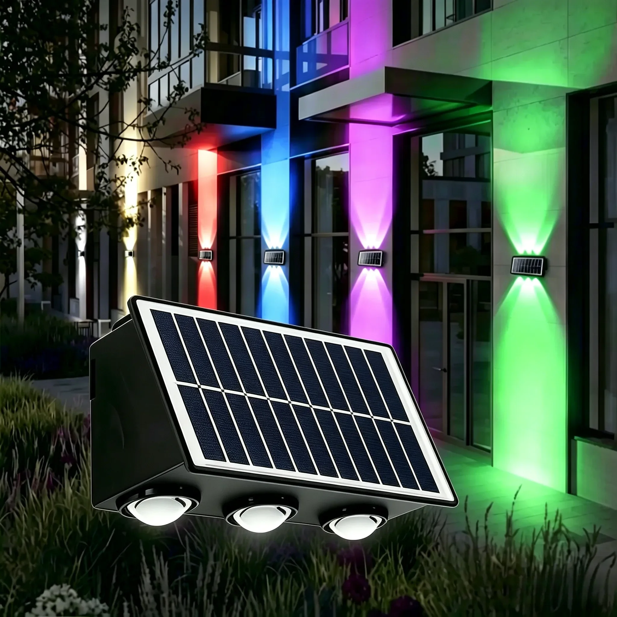 Solar Outdoor Double-Sided Wall Light, 3000K-6500K/Rgb Solar Exterior Wall Light, 1200Mah, Ip54, 6Led Corridor Light, Wall Light, Garden Light, Outdoor Street Light, Commercial Lighting
