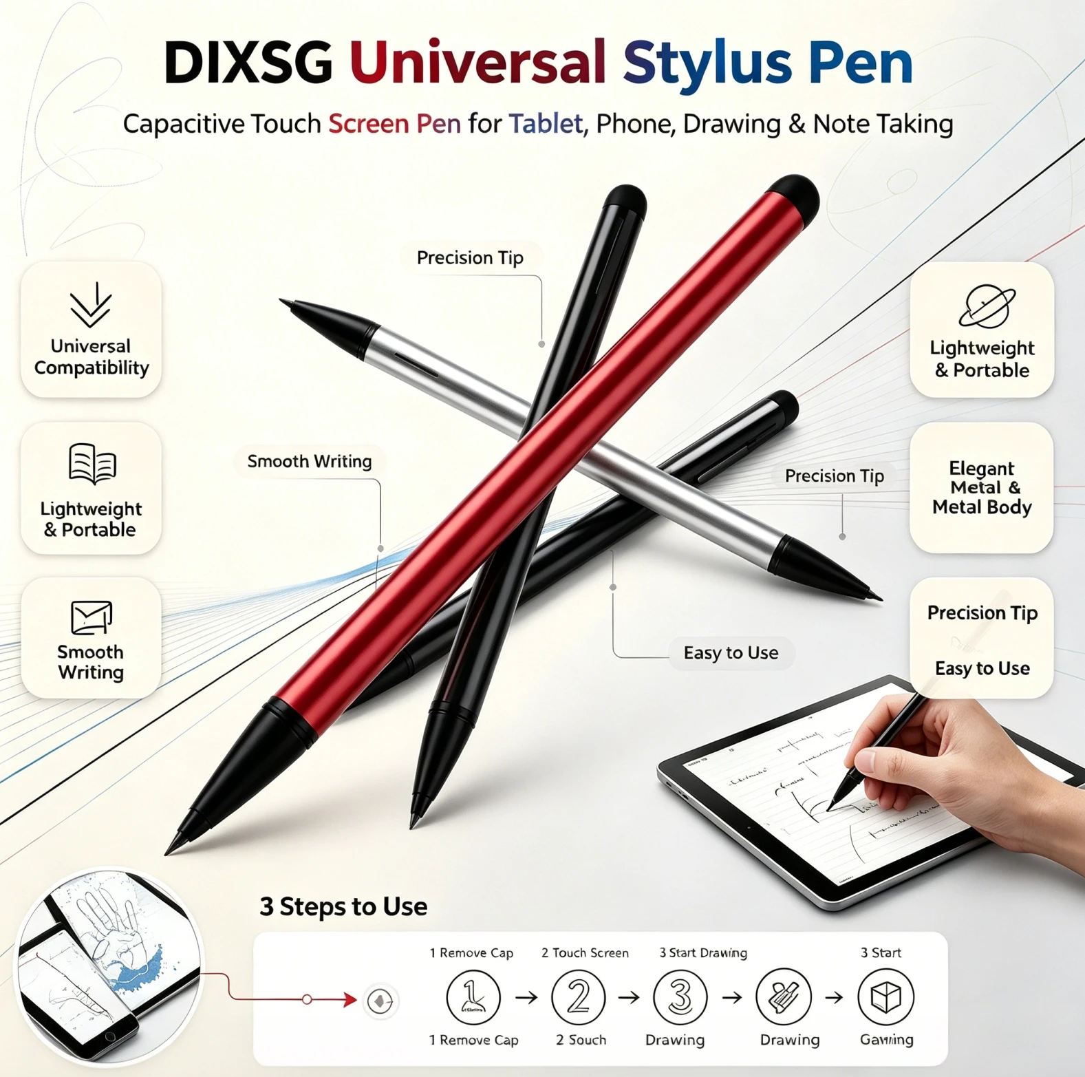 

DIXSG - TOP Stylus Pen for Android, Pencil Power-Display Android Tablet Pen 4 POM Tip Rechargeable StylusPen for iPhone